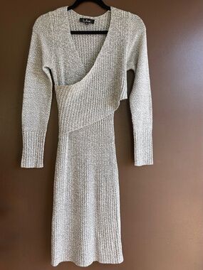 Lulus Light Gray Ribbed Wrap-Front Knit Midi Dress